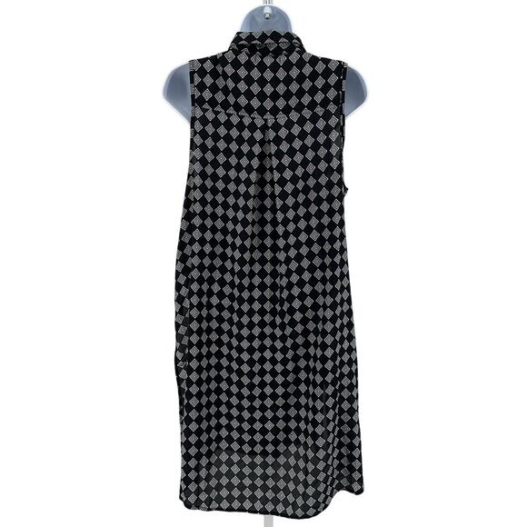 Maurices Duster Top SZ M Button Up Collared Black Geometric Tank Tunic Dress Top - Picture 4 of 8